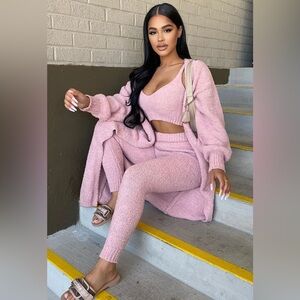 3pc Cozy Pink Knit Lounge Set